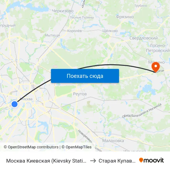 Москва Киевская (Kievsky Station) to Старая Купавна map