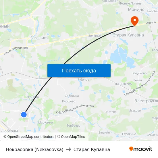 Некрасовка (Nekrasovka) to Старая Купавна map
