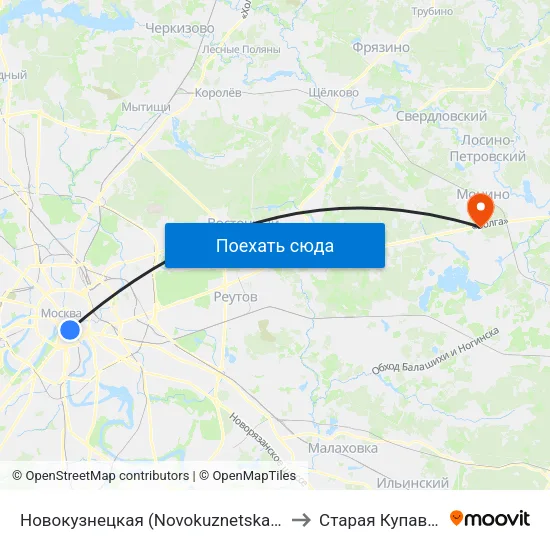 Новокузнецкая (Novokuznetskaya) to Старая Купавна map