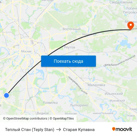 Теплый Стан (Teply Stan) to Старая Купавна map