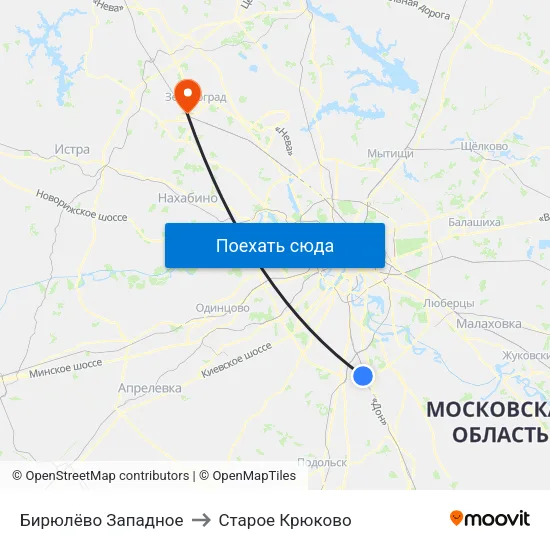 Бирюлёво Западное to Старое Крюково map