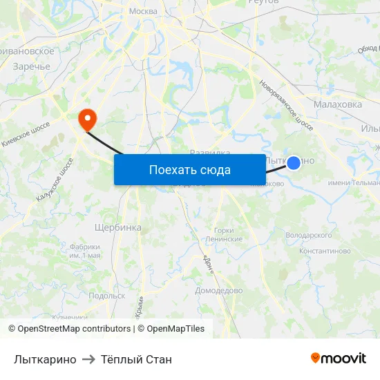 Лыткарино to Тёплый Стан map