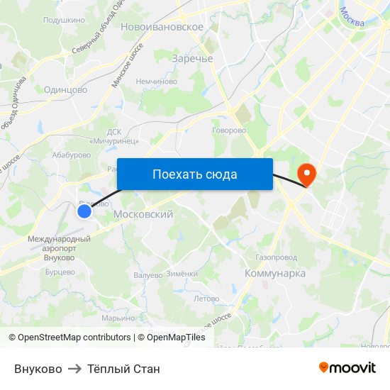 Внуково to Тёплый Стан map