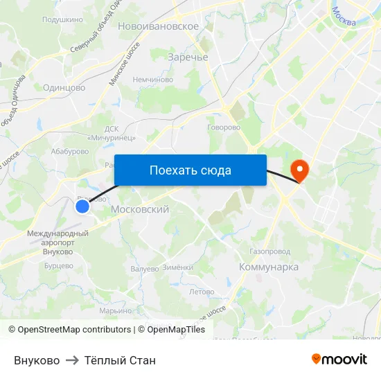 Внуково to Тёплый Стан map