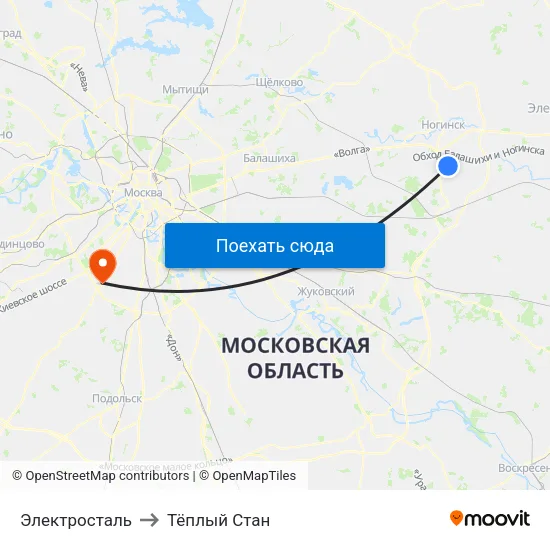 Электросталь to Тёплый Стан map