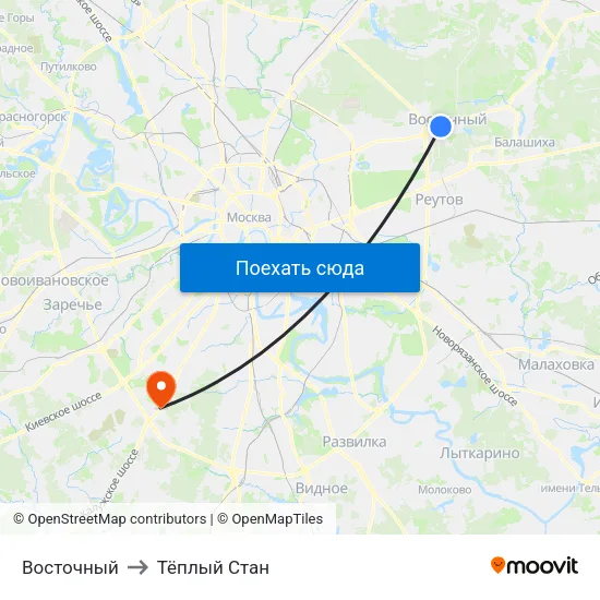 Восточный to Тёплый Стан map