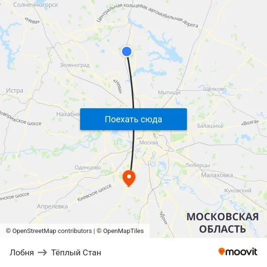Лобня to Тёплый Стан map