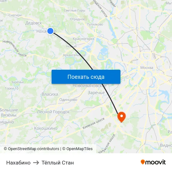 Нахабино to Тёплый Стан map