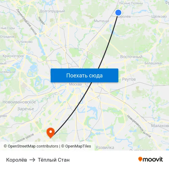 Королёв to Тёплый Стан map