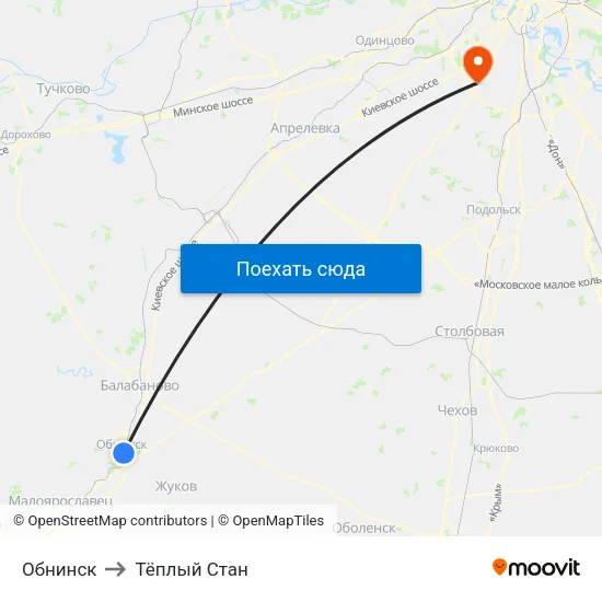 Обнинск to Тёплый Стан map