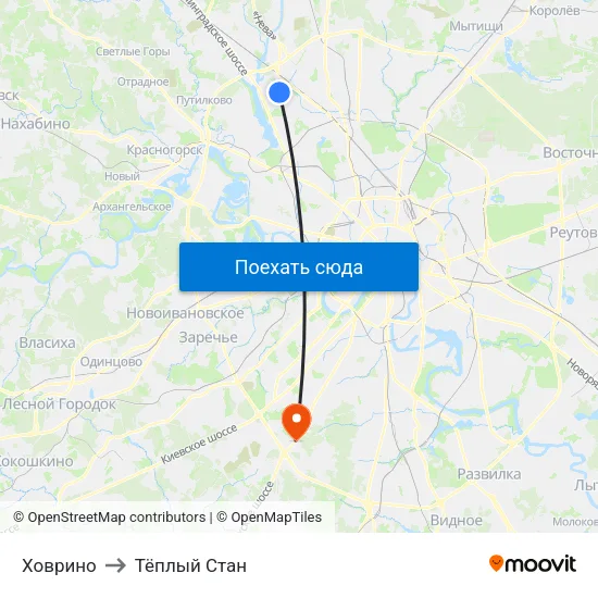 Ховрино to Тёплый Стан map