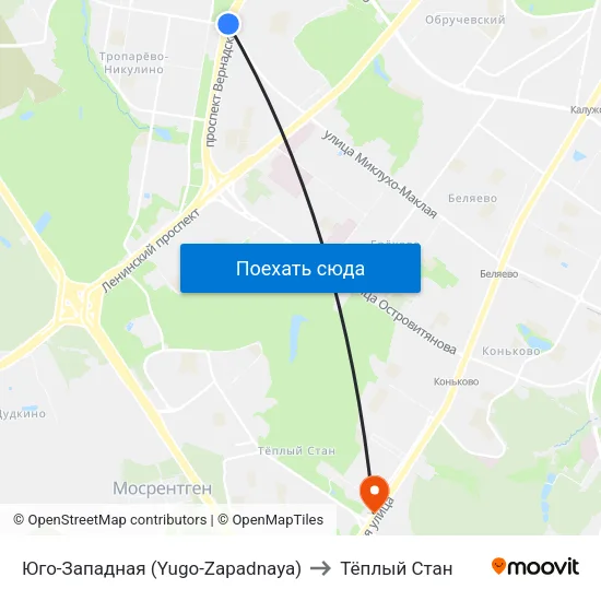 Юго-Западная (Yugo-Zapadnaya) to Тёплый Стан map