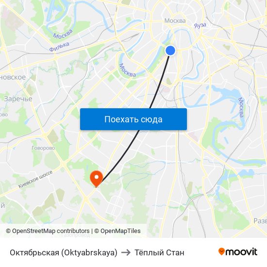 Октябрьская (Oktyabrskaya) to Тёплый Стан map