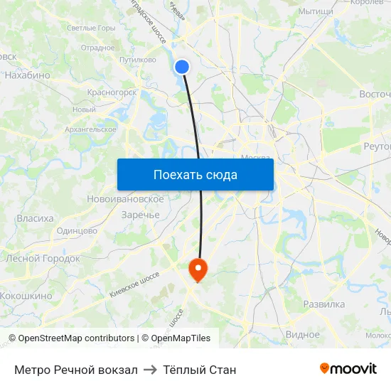 Метро Речной вокзал to Тёплый Стан map