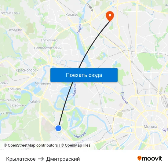 Крылатское to Дмитровский map