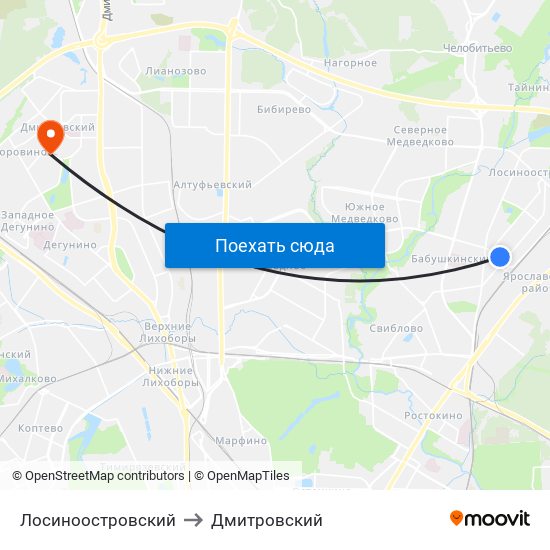 Лосиноостровский to Дмитровский map