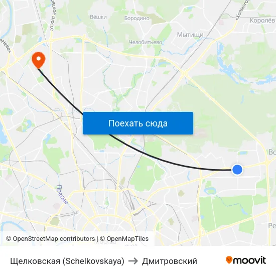 Щелковская (Schelkovskaya) to Дмитровский map