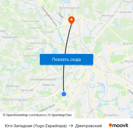Юго-Западная (Yugo-Zapadnaya) to Дмитровский map