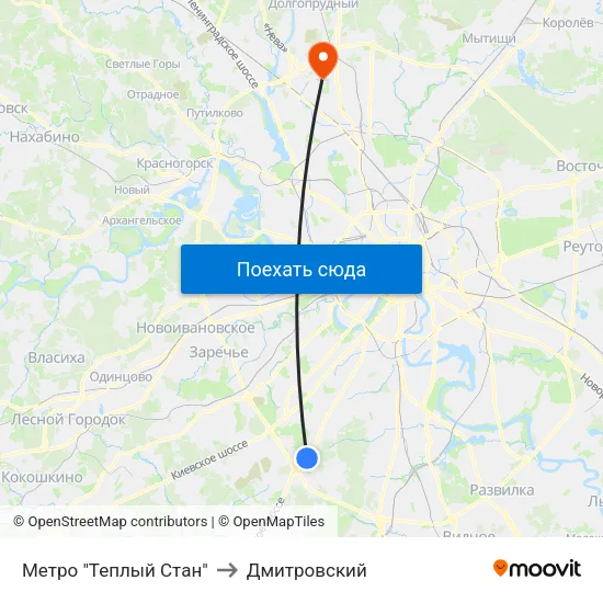 Метро "Теплый Стан" to Дмитровский map