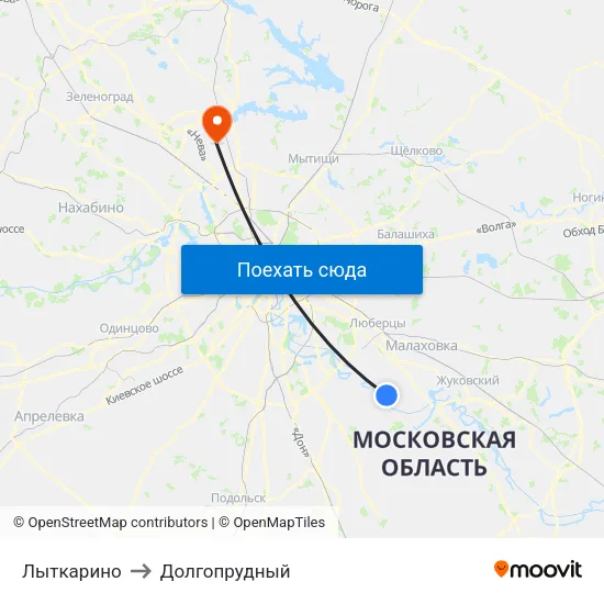 Лыткарино to Долгопрудный map