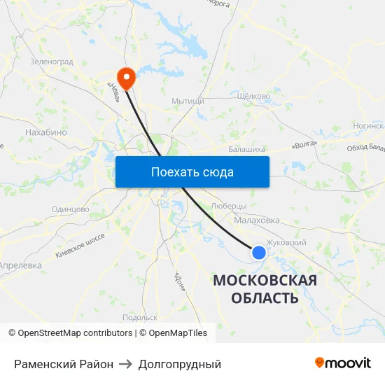 Раменский Район to Долгопрудный map