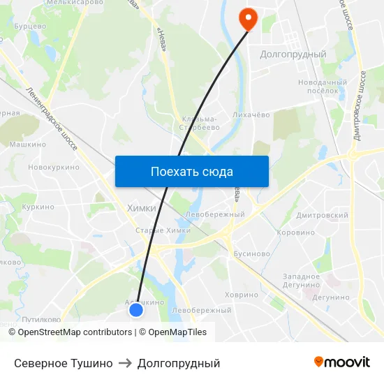 Северное Тушино to Долгопрудный map