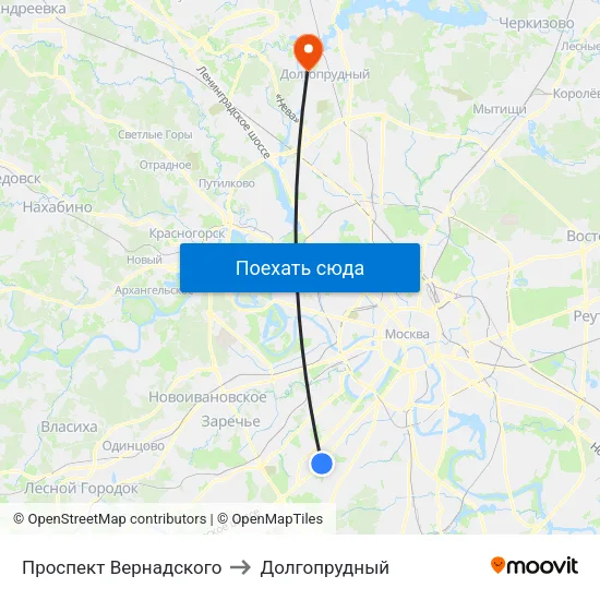 Проспект Вернадского to Долгопрудный map