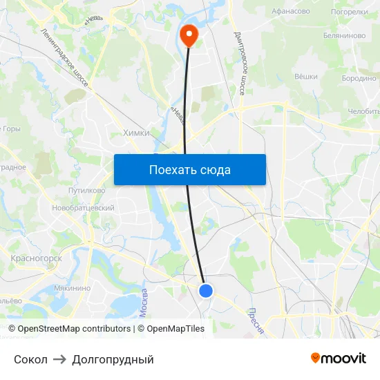 Сокол to Долгопрудный map