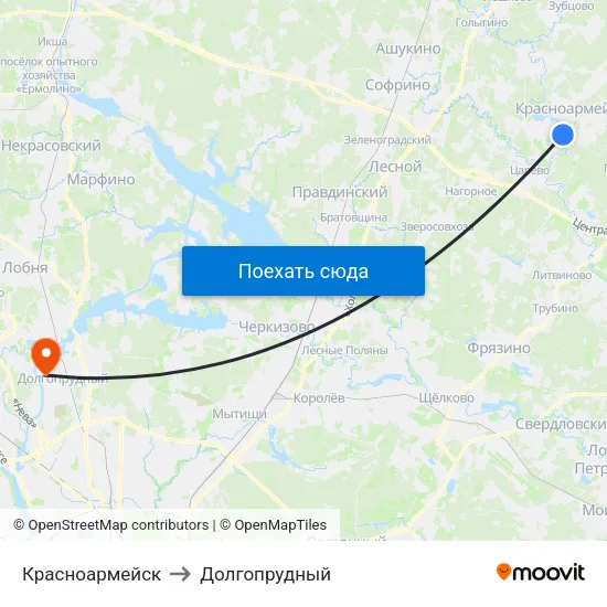 Красноармейск to Долгопрудный map