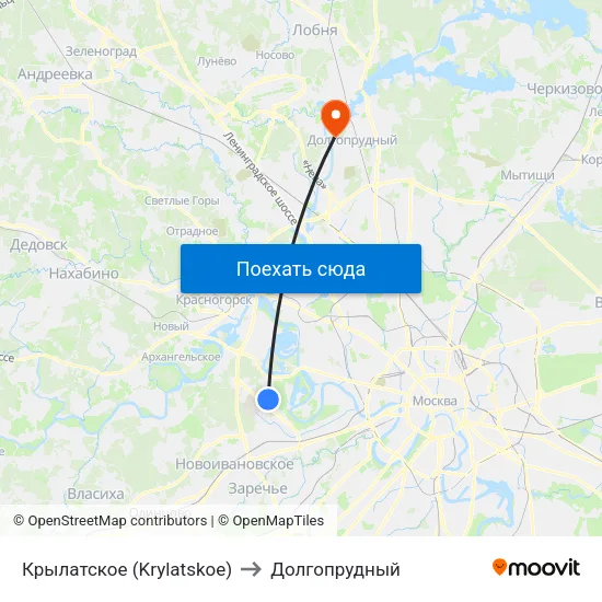 Крылатское (Krylatskoe) to Долгопрудный map
