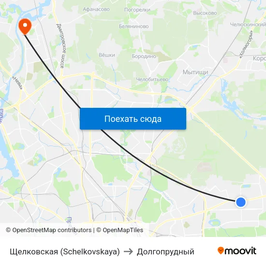 Щелковская (Schelkovskaya) to Долгопрудный map
