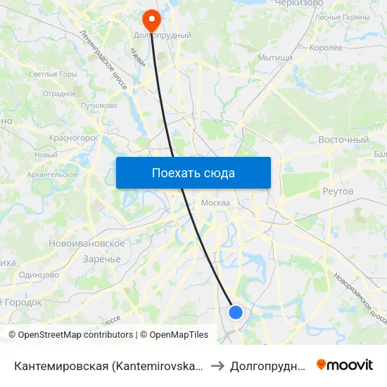 Кантемировская (Kantemirovskaya) to Долгопрудный map