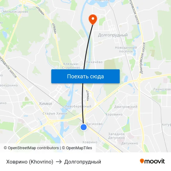 Ховрино (Khovrino) to Долгопрудный map