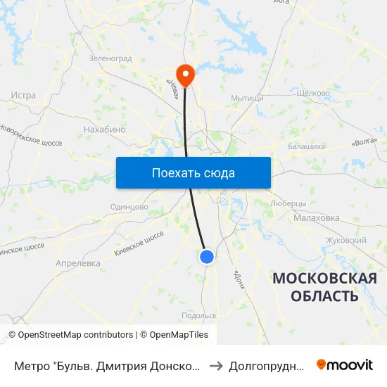 Метро "Бульв. Дмитрия Донского" to Долгопрудный map
