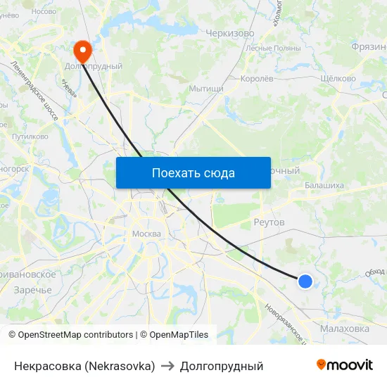 Некрасовка (Nekrasovka) to Долгопрудный map