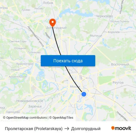Пролетарская (Proletarskaya) to Долгопрудный map