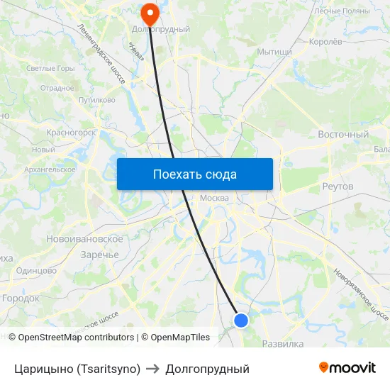 Царицыно (Tsaritsyno) to Долгопрудный map