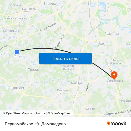 Первомайское to Домодедово map