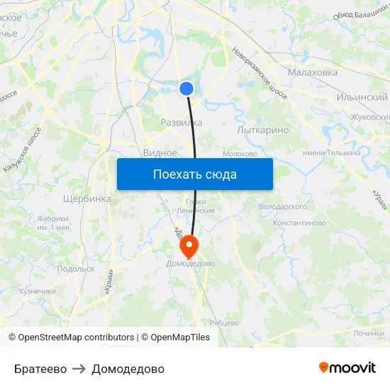Братеево to Домодедово map