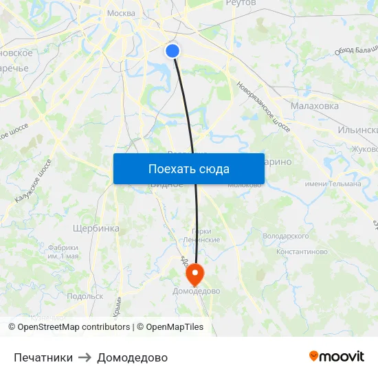 Печатники to Домодедово map