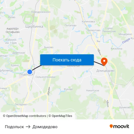 Подольск to Домодедово map