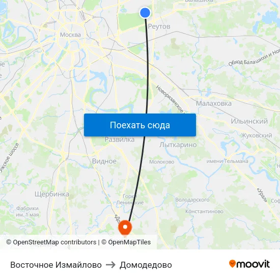 Восточное Измайлово to Домодедово map