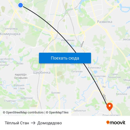 Тёплый Стан to Домодедово map