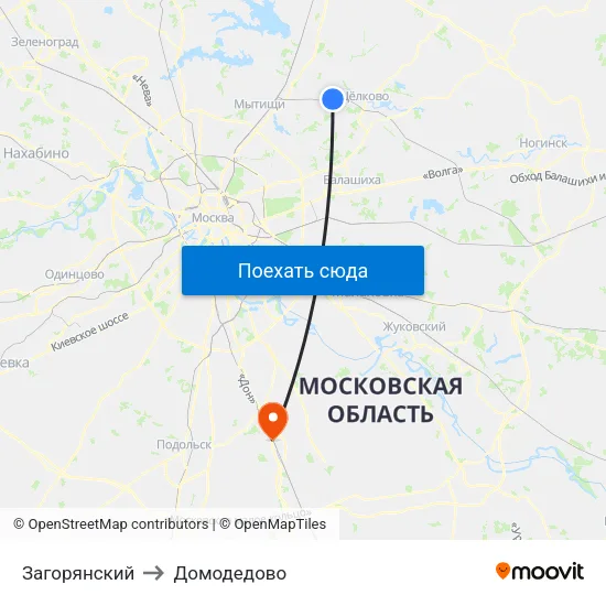 Загорянский to Домодедово map
