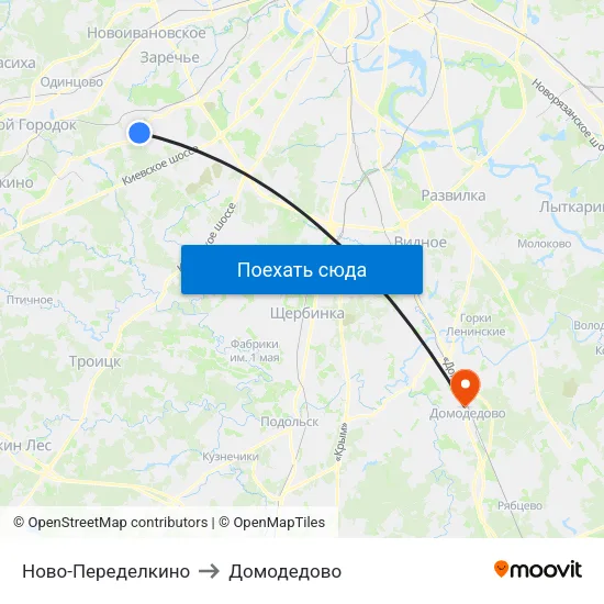 Ново-Переделкино to Домодедово map