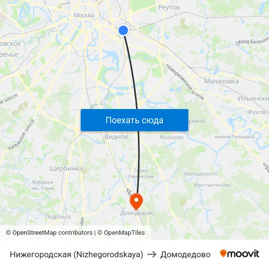 Нижегородская (Nizhegorodskaya) to Домодедово map