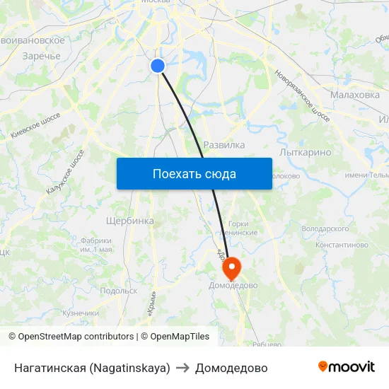 Нагатинская (Nagatinskaya) to Домодедово map