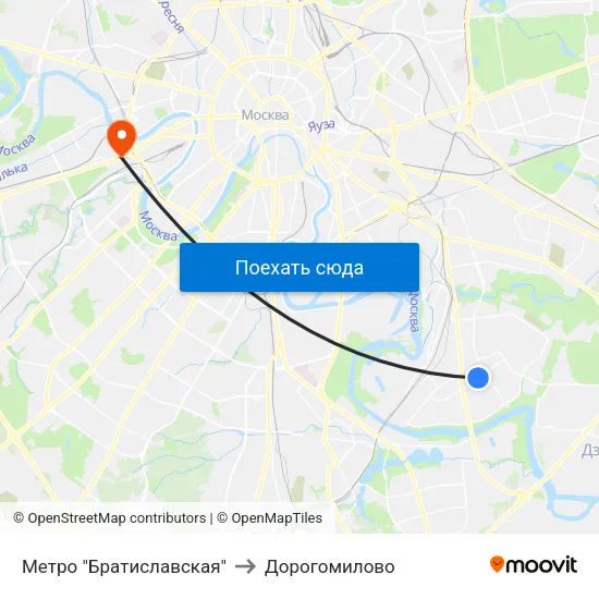 Метро "Братиславская" to Дорогомилово map