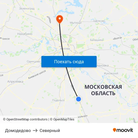 Домодедово to Северный map