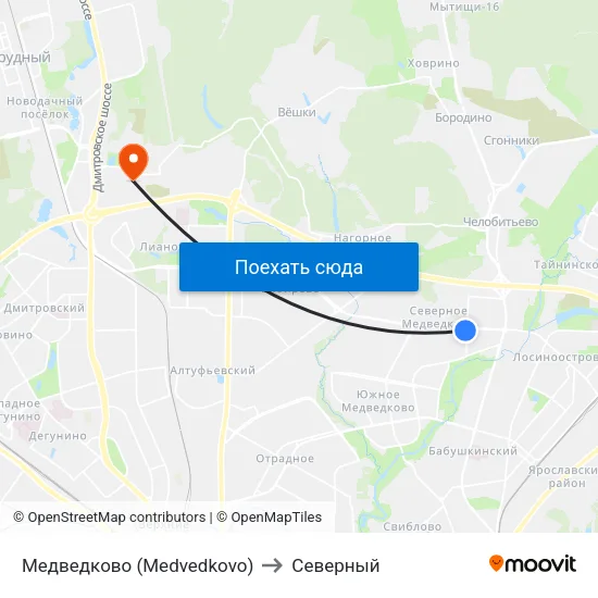 Медведково (Medvedkovo) to Северный map